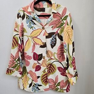 Garden Gear Women XL Oversized Tropical Botanical Cotton Button Front Jacket USA